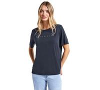 STREET ONE Damen 3227318 Silk-Look Shirt mit Wording, Deepwater Blue, 42