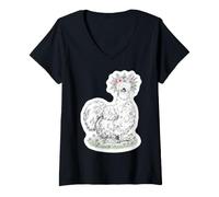 Damen Silkie Huhn mit floralem Stirnband Bauernhoftierbesitzer niedlich T-Shirt mit V-Ausschnitt