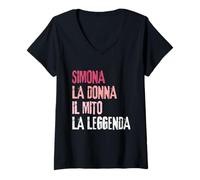 Damen Simona La Donna Il Mito La Leggenda Festa di Compleanno T-Shirt mit V-Ausschnitt
