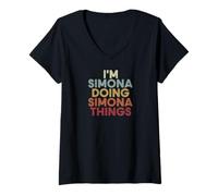 Damen Simona Name Simona Personalized Name First Given T-Shirt mit V-Ausschnitt