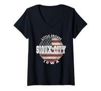 Damen Sioux City Iowa Vintage Amerikanische Flagge T-Shirt mit V-Ausschnitt