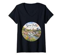 Damen Sioux Falls, SD Süddakota, Vereinigte Staaten T-Shirt mit V-Ausschnitt