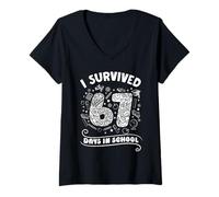 Damen Six Seven Survived 67 Days of School Meme Lustige Schüler T-Shirt mit V-Ausschnitt