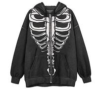 Damen Skeleton Jacke Hoodies Jacket Zip Up Graphics Langarm Kapuzenpullover Herbst Winter Sweatshirt Skelett E-Girl Streetwear Mädchen Y2K Freizeitjacken Gothic Oversized Pullovers