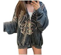 Damen Skeleton Jacke Hoodies Jacket Zip Up Graphics Langarm Kapuzenpullover Herbst Winter Sweatshirt Skelett E-Girl Streetwear Mädchen Y2K Freizeitjacken Gothic Oversized Pullovers