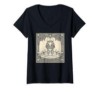 Damen Skelett Paar Vintage Gothic Dark Romance Valentinstag T-Shirt mit V-Ausschnitt