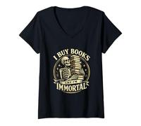 Damen Skelett Vintage I Buy Books Like I'm Immortal Bookworms T-Shirt mit V-Ausschnitt