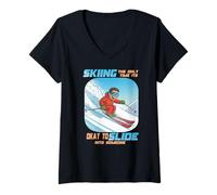 Damen Skiing The only time it is okay to Slide into Someone T-Shirt mit V-Ausschnitt