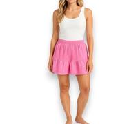 Damen Skort Sommer kurz - Hosenrock mit Leo Muster & einfarbig - Minirock mit Hose aus Baumwolle - elastischer Bund (28-45 cm) (DE/NL/SE/PL, Alphanumerisch, Einheitsgröße, Regular, Regular, Rose)
