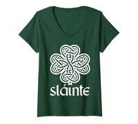 Damen Slainte Kleeblatt St Patrick's Day T keltischer Knoten Kleeblatt Grün T-Shirt mit V-Ausschnitt
