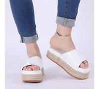 Damen Slide Wedge Sandalen Sommer Tanga Hausschuhe High Heel Plateau Wedge Flip Flops Casual Outdoor Freizeit Strandschuhe,Weiß,US7.5/EU39