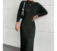 Damen Slim Fit langärmeliges langes schwarzes Kleid, Lässig & Elegant