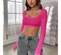 Damen Slim Fit Strick-Top mit U-Ausschnitt, Rosenrot, Größe L, Kurzarm, elastisch