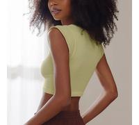 Damen Slim Fit U-Ausschnitt Tanktop Gelb S Polyester Atmungsaktiv Rippstruktur