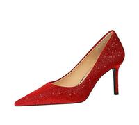 Damen Slingback High Heels Sexy Glitzer Pumps Pointed Toe Schuh 7/10cm Lässig Büroschuhe Dress Schuhe (rot 7cm,37)
