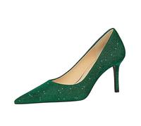 Damen Slingback High Heels Sexy Glitzer Pumps Pointed Toe Schuh 7/10cm Lässig Büroschuhe Dress Schuhe (grün 7cm,37)
