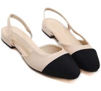 Damen Slingback Pumps geschlossene runde Zehe Blockabsatz zweifarbige lässige klobige Absätze Büroschuhe(Size:37,Color:Beige heels 1.5cm)