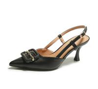 Damen Slingpumps Elegant Kitten Heel Schnall Blockabsatz Sandalen Pointed Toe Schuh 7cm Lässig Büroschuhe Dress Schuhe (schwarz,34)