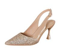 Damen Slingpumps Glitzer High Heels Sexy Schnall Blockabsatz Sandalen Kitten Heel 7.5cm Lässig Büroschuhe Dress Schuhe (Nackte Farbe 5.5cm,40)