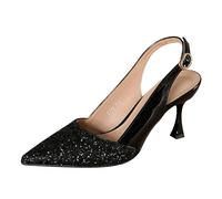 Damen Slingpumps Glitzer High Heels Sexy Schnall Blockabsatz Sandalen Kitten Heel 7.5cm Lässig Büroschuhe Dress Schuhe (schwarz 7.5cm,38)