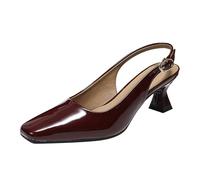 Damen Slingpumps Schnall Blockabsatz Sandalen Eckige Zehenkappe Sandalen Kitten Heel 6cm Lässig Büroschuhe Dress Schuhe (Weinrot,38)