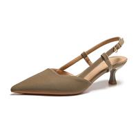 Damen Slingpumps Schnall Blockabsatz Sandalen Kitten Heel High Heels Sexy Pointed Toe Schuh 5cm Lässig Büroschuhe Dress Schuhe (Khaki,39)