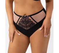 Damen Slip F 001 Lexi Gorsenia - eleganter Slip mit hohem Bund, Spitze, elastischem Mesh und goldenen Dekorationselementen - Größe L 40