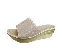 Damen Slipper mit geschlossener Zehenpartie elastischem Knöchelriemen Slip on Hausschuhe Keil lässige Sandale mit Sohle Sommer Hausschuhe Damenmode römische Sandalen Keile Zehen offene Damen Wedges