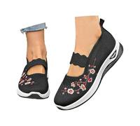 damen slipper schwarz, Orthopädische Schuhe Damen Bedruckt Sneaker Breite Füße Diabetiker Sommerschuhe Vermascht Slip On Schlupfschuhe Atmungsaktive Leichte Walkingschuhe Sportschuhe, Schwarz, 41