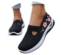 damen slipper schwarz von, Orthopädische Schuhe Damen Bedruckt Sneaker Breite Füße Diabetiker Sommerschuhe Vermascht Slip On Schlupfschuhe Atmungsaktive Leichte Walkingschuhe Sportschuhe, Schwarz, 40