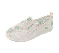 Damen Slipper Sneaker Spitzenmuster Blumen Mesh Flache Sommer Stoffschuhe | Leichter Slip-On Turnschuh mit floraler Stickerei & elastischem Einschlupf Flexibler für Alltag & Freizeit