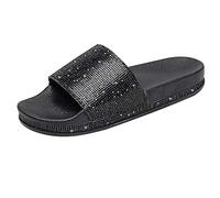 Damen Slippers Strass Hausschuhe Pantoletten Mode Glitzer Sandalen Bequem Weiche Rutschfest Strand Badeschuhe Flach Bade Schlappen Sommer