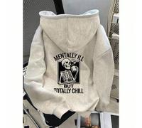 Damen Slogan & Totenkopf Muster Oversized Langarm Lässig Hoodie