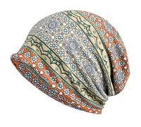 Damen Slouchy Beanie Mütze Hut Blumen Kappe Schal Chemo Cancer Kopfbedeckung aus Baumwolle Schlafmütze Turban Kopfbedeckung Strecken Muslimisches Kopftuch für Frauen Männer Orange Einheitsgröße