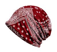 Damen Slouchy Beanie Mütze Hut Blumen Kappe Schal Chemo Cancer Kopfbedeckung aus Baumwolle Schlafmütze Turban Kopfbedeckung Strecken Muslimisches Kopftuch für Frauen Männer Rot Einheitsgröße
