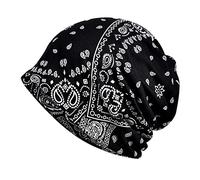 Damen Slouchy Beanie Mütze Hut Blumen Kappe Schal Chemo Cancer Kopfbedeckung aus Baumwolle Schlafmütze Turban Kopfbedeckung Strecken Muslimisches Kopftuch für Frauen Männer Schwarz Einheitsgröße