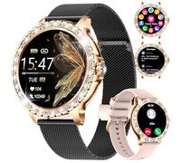 Damen Smartwatch Bluetooth Telefonanruf für Android iOS 100+ Sport Activity Tracker 1,32" HD Full Touch Screen Frauen Smartwatch Herzfrequenz Schlaf Monitor Diamant Schwarz Masche Damen Smart Watch