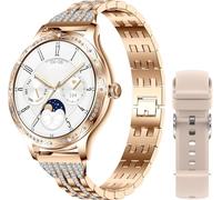 Damen Smartwatch mit Anruffunktion Elegant Fitness Armband Damen mit Blutdruck Herzfrequenz Kalorien Schlaftracker Sprachassistent Diamant Frauen Sportuhr für iOS Android Rosegold Silber