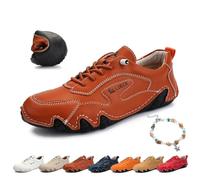 Damen-Sneaker aus italienischem handgefertigtem Leder, Outdoor-Sneaker mit weicher Sohle, rutschfest, wasserdicht, lässig, leicht, atmungsaktiv, Beck-Schuhe for Wandern, Wandern, Camping und Fahren (