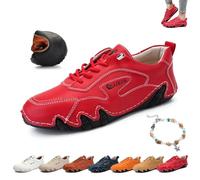 Damen-Sneaker aus italienischem handgefertigtem Leder, Outdoor-Sneaker mit weicher Sohle, rutschfest, wasserdicht, lässig, leicht, atmungsaktiv, Beck-Schuhe for Wandern, Wandern, Camping und Fahren (