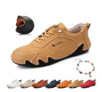 Damen-Sneaker aus italienischem handgefertigtem Leder, Outdoor-Sneaker mit weicher Sohle, rutschfest, wasserdicht, lässig, leicht, atmungsaktiv, Beck-Schuhe for Wandern, Wandern, Camping und Fahren (