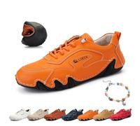 Damen-Sneaker aus italienischem handgefertigtem Leder, Outdoor-Sneaker mit weicher Sohle, rutschfest, wasserdicht, lässig, leicht, atmungsaktiv, Beck-Schuhe for Wandern, Wandern, Camping und Fahren (