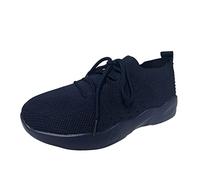 Damen-Sneaker, modisch, atmungsaktiv, leicht, runde Spitze, flache Schnürsenkel, lässig, Sportschuhe, Laufen, bequem, Outdoor, rutschfest, Fitness, Sneakers, dunkelblau, 37 EU