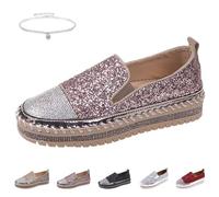 Damen-Sneaker, Plateau, Strass, Glitzer, modische Sneaker, bequeme Slipper, flache Loafer, Walking, Hochzeitskleid, Freizeitschuhe, glitzernde Tennisschuhe für Damen, rose, 37.5 EU
