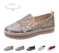 Damen-Sneaker, Plateau, Strass, Glitzer, modische Sneaker, bequeme Slipper, flache Loafer, Walking, Hochzeitskleid, Freizeitschuhe, glitzernde Tennisschuhe für Damen, gold, 37.5 EU