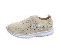 Damen-Sneaker Zum Glitzernde Hineinschlüpfen Atmungsaktive,leichte Laufschuhe Aus Mesh, Modische, Glitzernde Freizeit-Sneaker Mit Flacher Sohle Für Partys Und Freizeit-Beige||Numeric_35