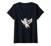 Damen #snirt kleiner Engel dicker Engel mit Pfeil und Bogen Amor T-Shirt mit V-Ausschnitt