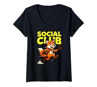 Damen Social Club Laufmaskottchen Daumen Fox Up T-Shirt mit V-Ausschnitt