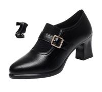Damen Soft Leder Blockabsatz Pumps Burgunderrot Blockabsatz Schnalle Knöchelschuhe Bequeme Stilvolle Niedrige Absatzschuhe für Arbeit Alltag, Schwarz , 38 EU