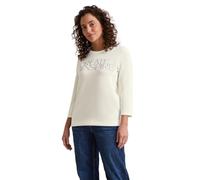 3/4-Arm-Shirt CECIL, Damen, Gr. L (42), weiß (vanilleweiß), Sweatware, Obermaterial: 49% Polyester, 44% Modal, 7% Elasthan, bestickt, casual, regular fit taillenbedeckt, Rundhals, 3/4-Ärmel gerader Ab